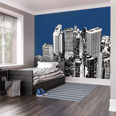 Origin Murals Urban City Skyscrapers Navy Blue Matt Smooth Paste The Wall Mural 300Cm Wide X 240Cm High from B&Q