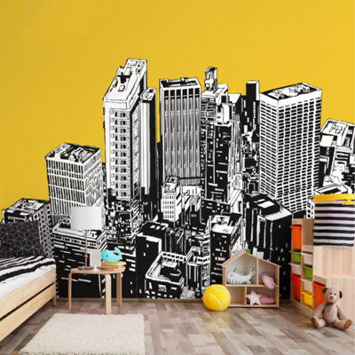 Origin Murals Urban City Skyscrapers Yellow Gold Matt Smooth Paste The Wall Mural 300Cm Wide X 240Cm High from B&Q
