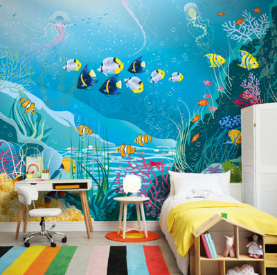 Origin Murals Under The Sea Adventure Aqua Blue Matt Smooth Paste The Wall Mural 300Cm Wide X 240Cm High from B&Q
