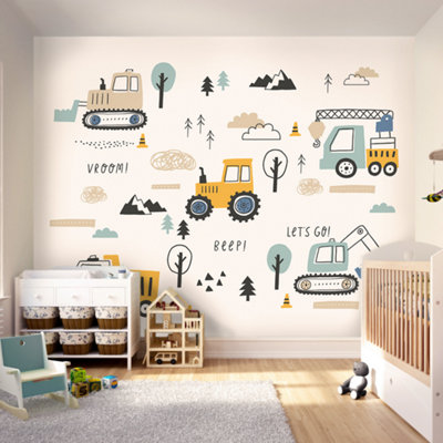 Origin Murals Tractors And Diggers Duck Egg Blue Matt Smooth Paste The Wall Mural 300Cm Wide X 240Cm High from B&Q