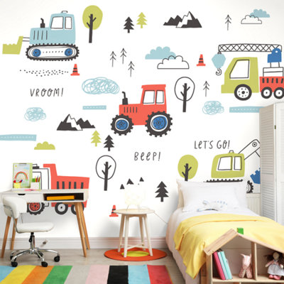Origin Murals Tractors And Diggers Red Paste The Wall Mural 350Cm Wide X 280 High from B&Q
