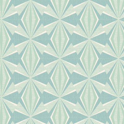 Hoopla Walls Sunray Diamond Teal Blue 10M Wallpaper Matt Smooth from B&Q
