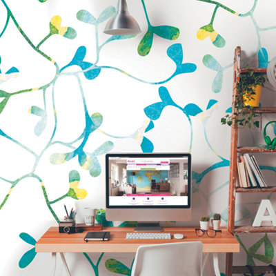 Origin Murals Watercoloured Petals Blue Matt Smooth Paste The Wall Mural 300Cm Wide X 240Cm High from B&Q