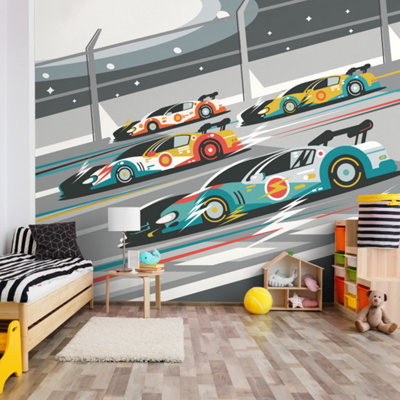 B&Q -  Sports Cars Grey Matt Smooth Paste The Wall Mural 350Cm Wide X 280Cm High