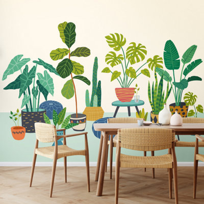 Origin Murals Houseplant Pots Blue Matt Smooth Paste The Wall Mural 350Cm Wide X 280Cm High from B&Q