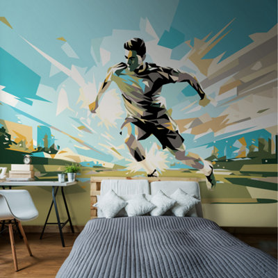 Origin Murals Football Player Abstract Landscape Blue Paste The Wall Mural 300Cm Wide X 240M High from B&Q
