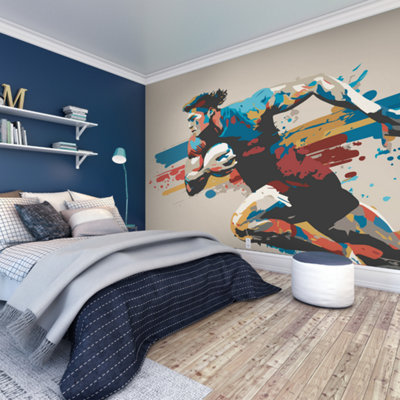 Origin Murals Rugby Player In Graphic Style Natural Paste The Wall Mural 300Cm Wide X 240M High from B&Q