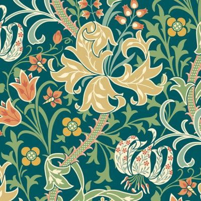 Hoopla Walls Lily Ogee Emerald Green Smooth Matt Wallpaper from B&Q