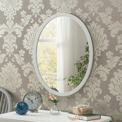 Yearn Contemporary Oval Wall Mirror White 44X34Cm from B&Q