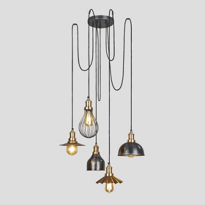 Industville Brooklyn 5 Wire PendantBrassIncl Shades from B&Q