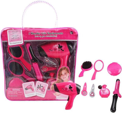 Deao Toys Hairdressing And Vanity Handbag Beauty Set Girls Styling Pretend Makeup And Hair Accessories Playset Including Hairdryer Toy And C from B&Q