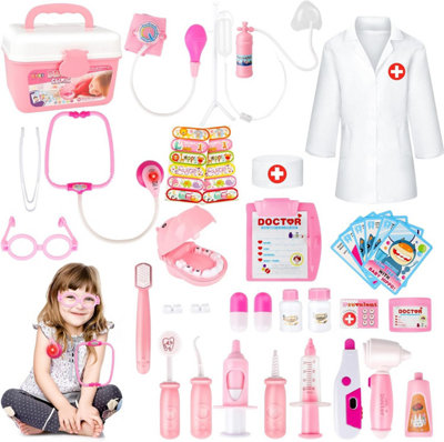 DeAO Toys Kids Role Play Dentist Surgeon Vet Medical Light And Sound Electronic Stethoscope Lab Coat Cap Play Medical Equipment For Kids