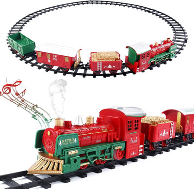 Deao Toys Christmas Theme Classic Train Set For Kids With Light Realistic SoundsSmoke Effect 3 Cars Carriage And Tracks Steam Function from B&Q