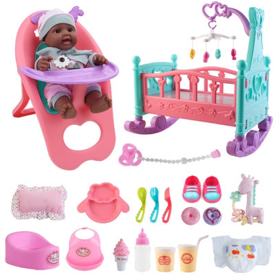 Deao Toys 12 Inch My First Baby Doll 15 Pcs Baby Doll Play Set With Miniature Crib Mobile High Chair Feeding Accessories Kids Toys from B&Q