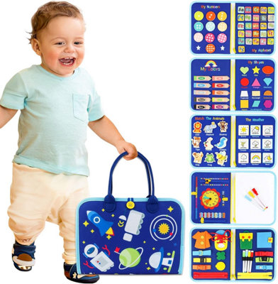 Deao Toys Deao Toddler Busy Board 10-Page Montessori Quiet Book Sensory Travel Toy With AlphabetNumbers Life Skills Activities Preshcool from B&Q