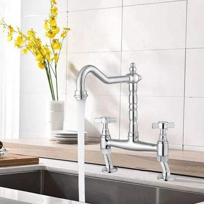 Jassferry Classic Kithcen Bridge Mixer Tap 2 Crosshead Handle Chrome from B&Q