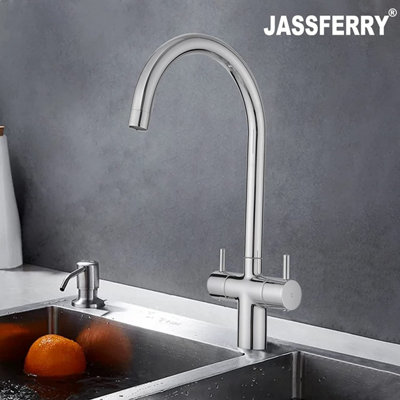 Jassferry Chrome Kitchen Mixer Tap Two Lever Swivel Spout Swan Neck