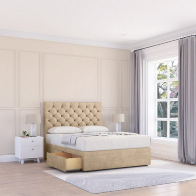 Sloomy 4Ft6  Mayfair Divan Bed Base Almond Coinston ,2 Drawers & 54" Floor Standing HeadboardDouble from B&Q