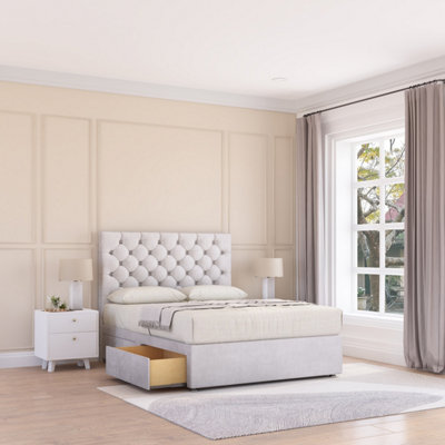 Sloomy 6Ft Mayfair Divan Bed Base Silver Plush ,2 Drawers & 54" Floor Standing HeadboardSuper King from B&Q
