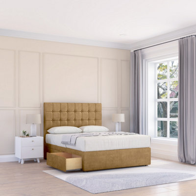 Sloomy 6Ft Alabama Divan Bed Base Mink Plush ,2 Drawers & 54" Floor Standing HeadboardSuper King from B&Q