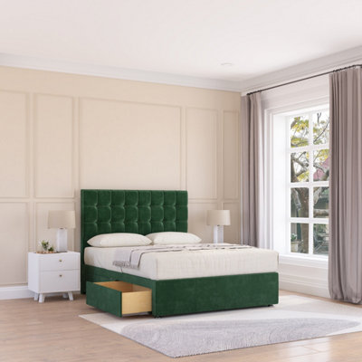 Sloomy 3Ft Alabama Divan Bed Base Emerald Plush ,2 Drawers & 54" Floor Standing HeadboardSingle from B&Q