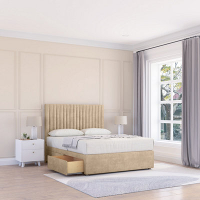 Sloomy 5Ft Manhattan Divan Bed Base Almond Coinston ,2 Drawers & 54" Floor Standing HeadboardKing from B&Q