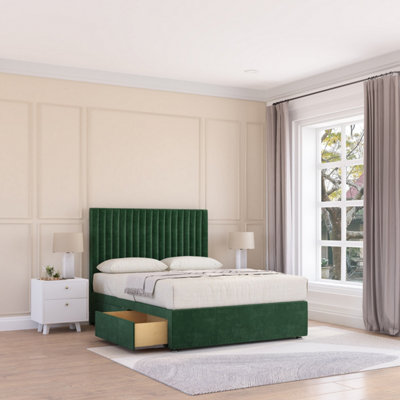 Sloomy 3Ft Manhattan Divan Bed Base Emerald Plush ,2 Drawers & 54" Floor Standing HeadboardSingle from B&Q