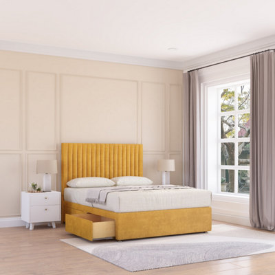 Sloomy 4Ft Manhattan Divan Bed Base Mustard Plush ,4 Drawers & 26" Struts HeadboardSmall Double from B&Q