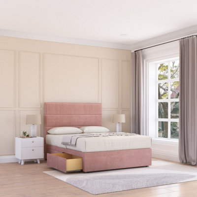 Sloomy 4Ft Texas Divan Bed Base Pink Plush ,4 Drawers & 26" Struts HeadboardSmall Double from B&Q
