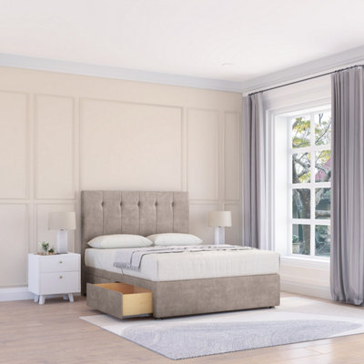 Sloomy 4Ft6  Highbury Divan Bed Base Pebble Plush ,4 Drawers & 26" Struts HeadboardDouble from B&Q