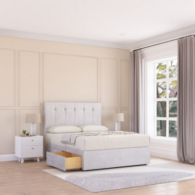 Sloomy 6Ft Highbury Divan Bed Base Silver Plush ,4 Drawers & 26" Struts HeadboardSuper King from B&Q