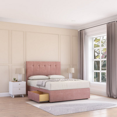 Sloomy 6Ft Highbury Divan Bed Base Pink Plush ,4 Drawers & 26" Struts HeadboardSuper King from B&Q
