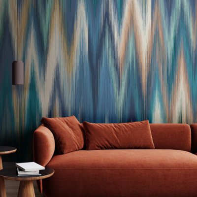 Origin Murals Ikat Zig ZagIndigo Blue Matt Smooth Paste The Wall Mural 300Cm Wide X 240Cm High from B&Q