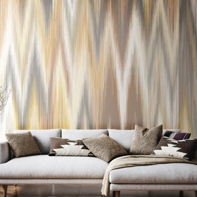 Origin Murals Ikat Zig ZagNatural Linen Matt Smooth Paste The Wall Mural 300Cm Wide X 240Cm High from B&Q