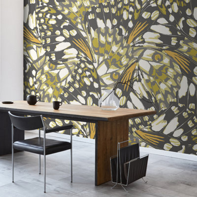 Origin Murals Butterfly WingsBlack And Olive Green Matt Smooth Paste The Wall Mural 300Cm Wide X 240Cm High from B&Q