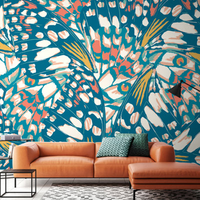 Origin Murals Butterfly WingsTeal Blue And Orange Matt Smooth Paste The Wall Mural 300Cm Wide X 240Cm High from B&Q