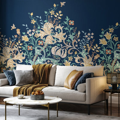Origin Murals Trailing LilyNavy Blue Matt Smooth Paste The Wall Mural 300Cm Wide X 240Cm High from B&Q