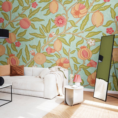 Origin Murals Fruit And FoliageAqua And Apricot Matt Smooth Paste The Wall Mural 300Cm Wide X 240Cm High from B&Q