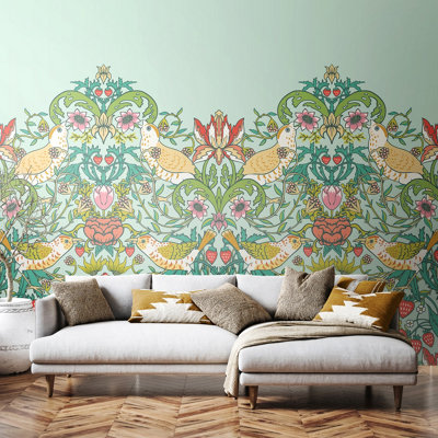 Origin Murals BirdsFruit And FoliageDuck Egg Matt Smooth Paste The Wall Mural 350Cm Wide X 280Cm High from B&Q