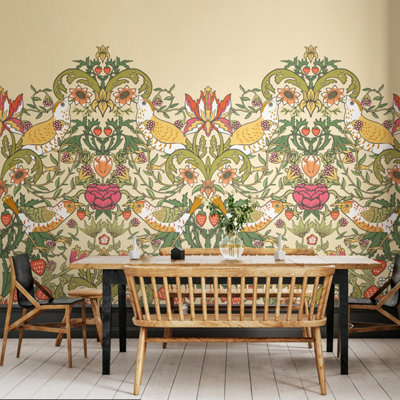 Origin Murals BirdsFruit And FoliageGold And Olive Matt Smooth Paste The Wall Mural 300Cm Wide X 240Cm High from B&Q