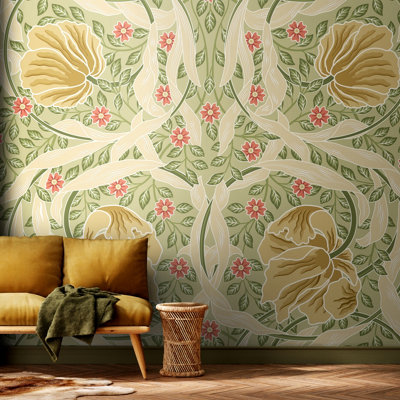 Origin Murals Flower CircleOlive And Coral Matt Smooth Paste The Wall Mural 300Cm Wide X 240Cm High from B&Q