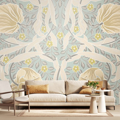 Origin Murals Flower CircleDuck Egg And Linen Matt Smooth Paste The Wall Mural 300Cm Wide X 240Cm High from B&Q
