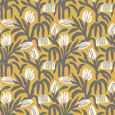 Hoopla Walls Chunky Flower Mustard Smooth Matt Wallpaper from B&Q