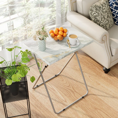 Huhote Stylish Folding Snack Table Small Spaces Side Table End Table Coffee Table Beside Table Sofatable Gray Marble 2Pcs from B&Q