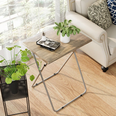 Huhote Compact Folding Snack Table Small Spaces Side Table End Table Coffee Table Beside Table Sofa Table 3D Wood Grain 2Pcs from B&Q