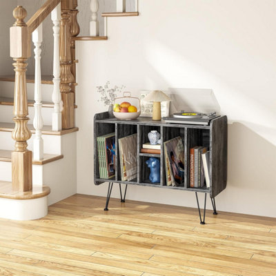 B&Q -  Stylish Vinyl Record Stand With 3 Tiers For Up To 200 Albums In Grey Player Stand End Table Turntable Stand Side Table