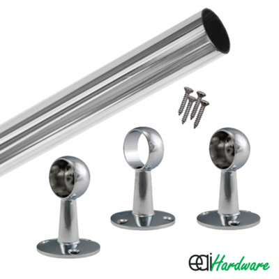 EaiHanging Wardobe Rail Kit25mm Tube1219mm Rail With 2X End Brackets & 1X Centre BracketsPolished Chrome from B&Q