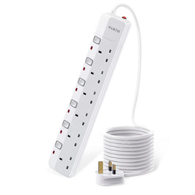  - Parth Surge Protected Extension Lead 3 M Cable6 Way Protection Multi Plug With Individual SwitchesUk Sockets Wall Mounted