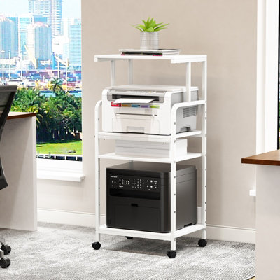 Huhote Versatile 4-Tier Printer Stand With Wheels And Storage For Office Home Kitchen White Rolling Printer Cart Printer Table from B&Q