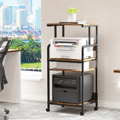 Huhote Versatile 4-Tier Printer Stand With Wheels And Storage For Office Home Kitchen Brown Rolling Printer Cart Printer Table from B&Q